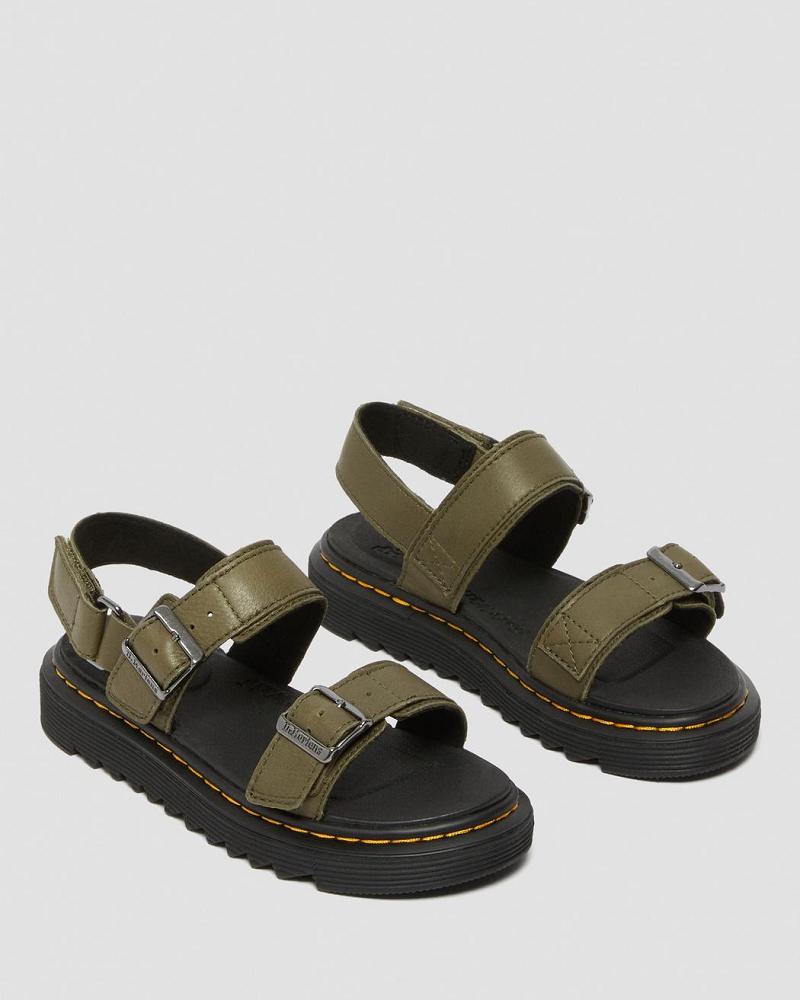 Kids' Dr Martens Junior Kyle Leather Sandals Olive | AU 722LIS